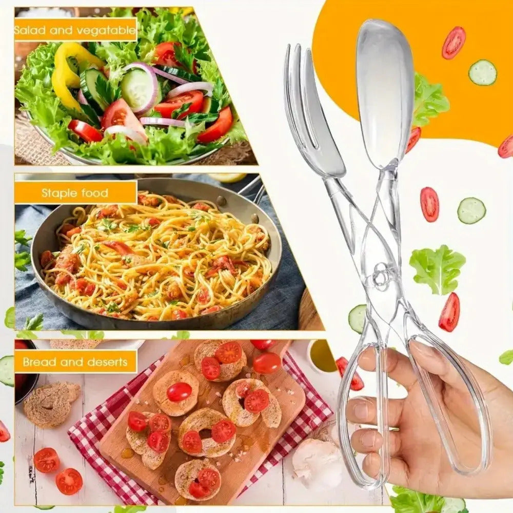 Transparent Plastic Salad Scissors and Tongs (2 in 1)
