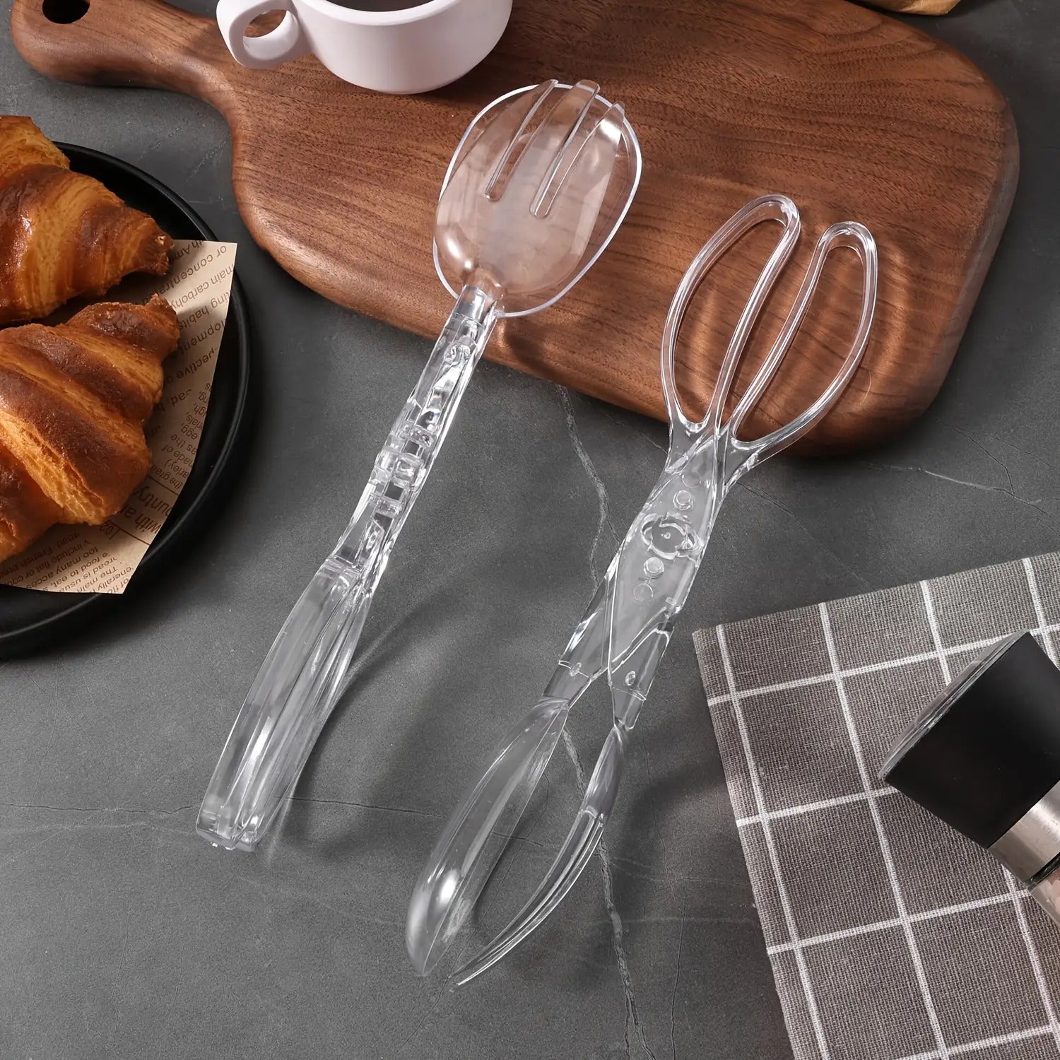 Transparent Plastic Salad Scissors and Tongs (2 in 1)