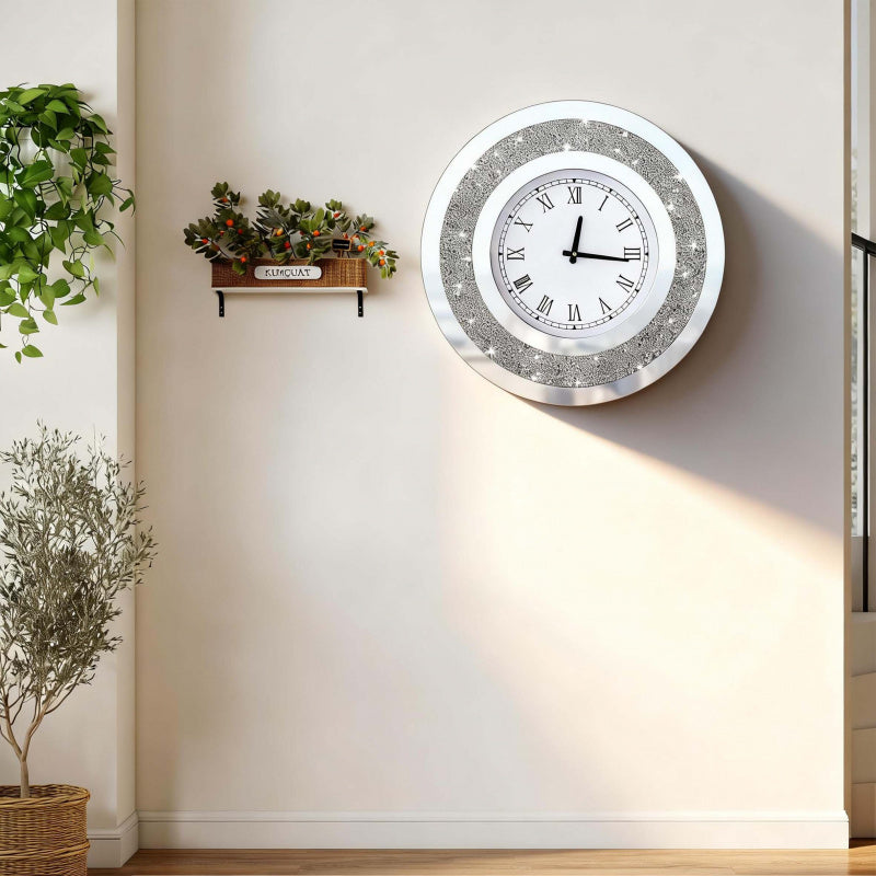 Luxury Wall Clock with Mirrored Crystal Frame – Round Shape