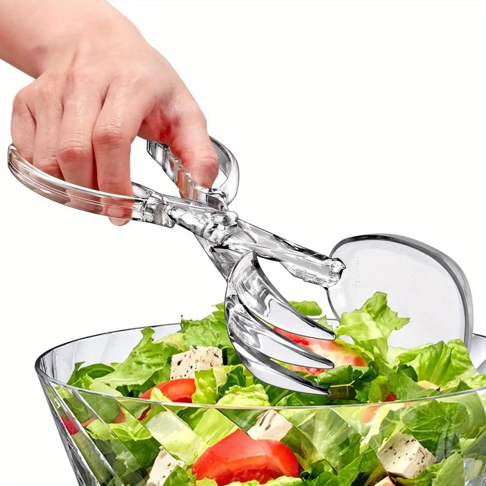 Transparent Plastic Salad Scissors and Tongs (2 in 1)