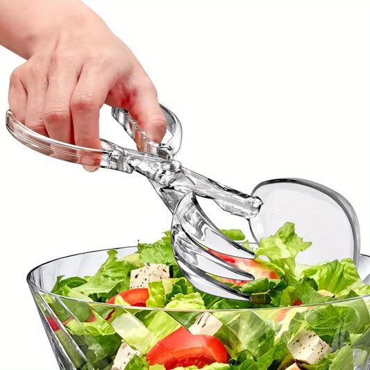 Transparent Plastic Salad Scissors and Tongs (2 in 1)