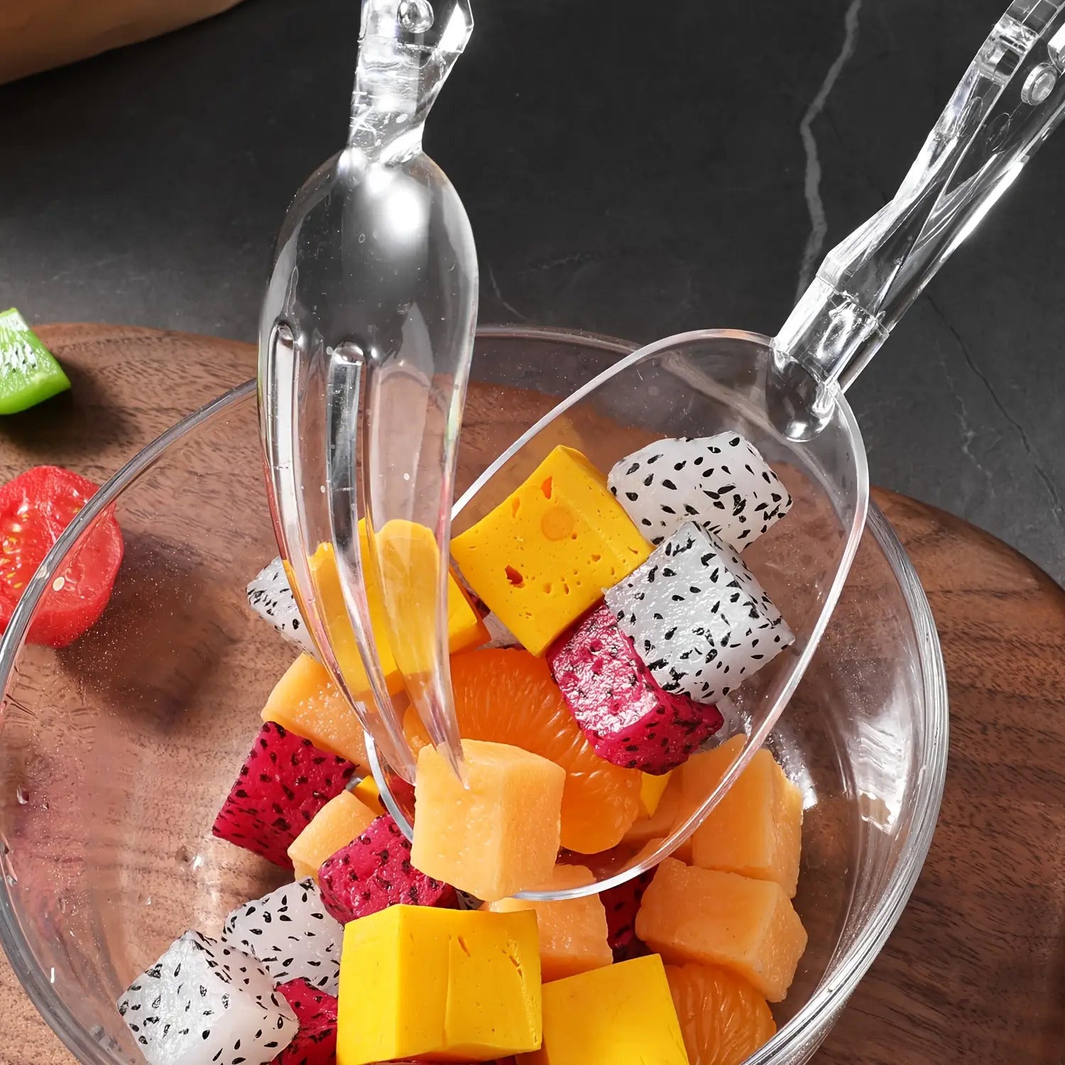 Transparent Plastic Salad Scissors and Tongs (2 in 1)