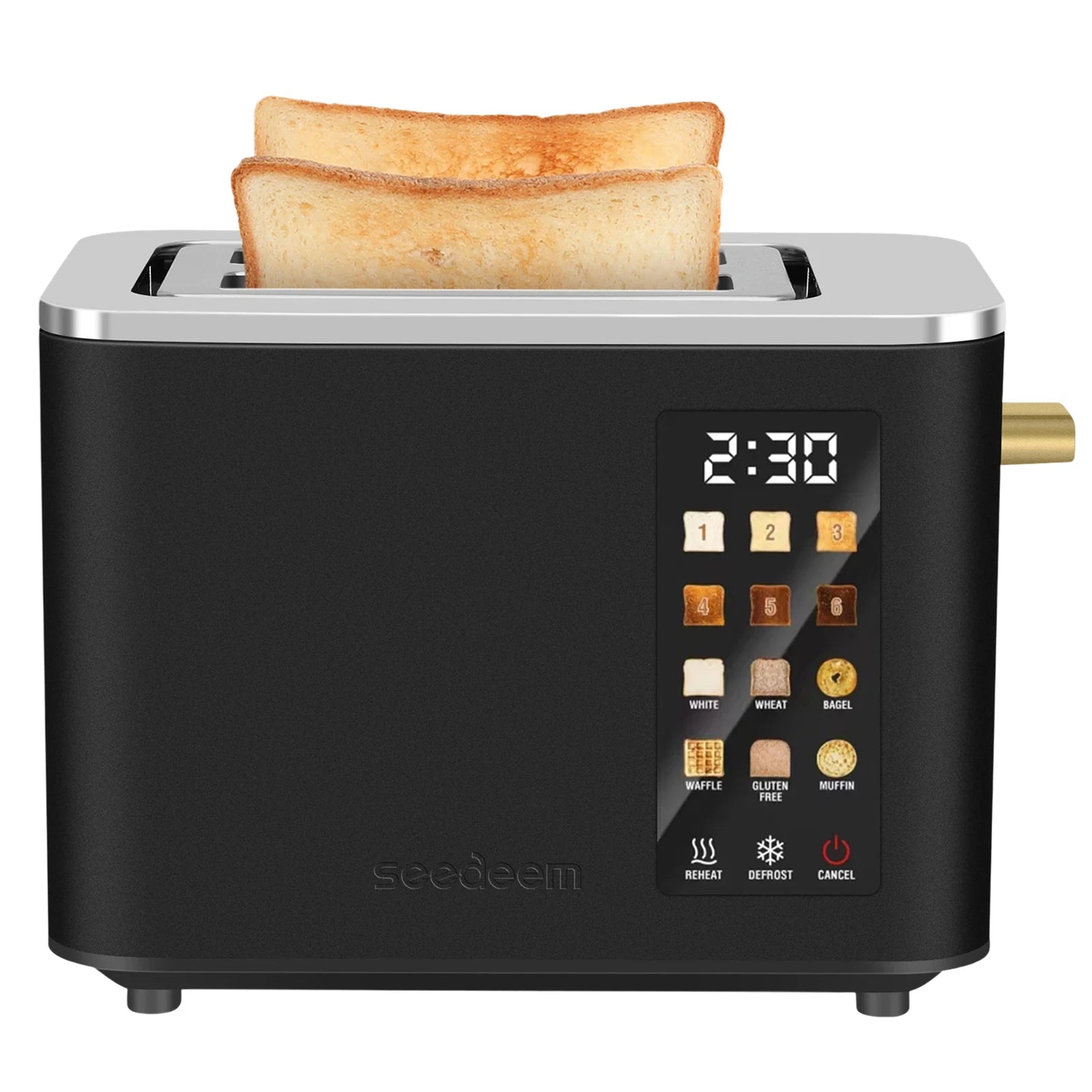 Stainless Steel Electric Toaster, 2 Slices, LCD Touchscreen, 6 Levels, 900W
