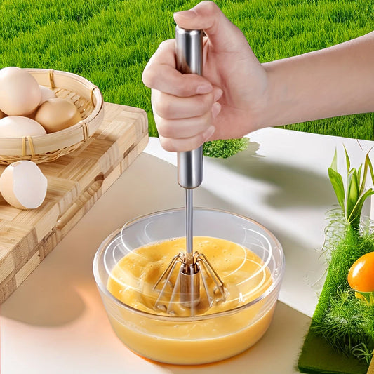 Semi-automatic stainless steel egg beater.