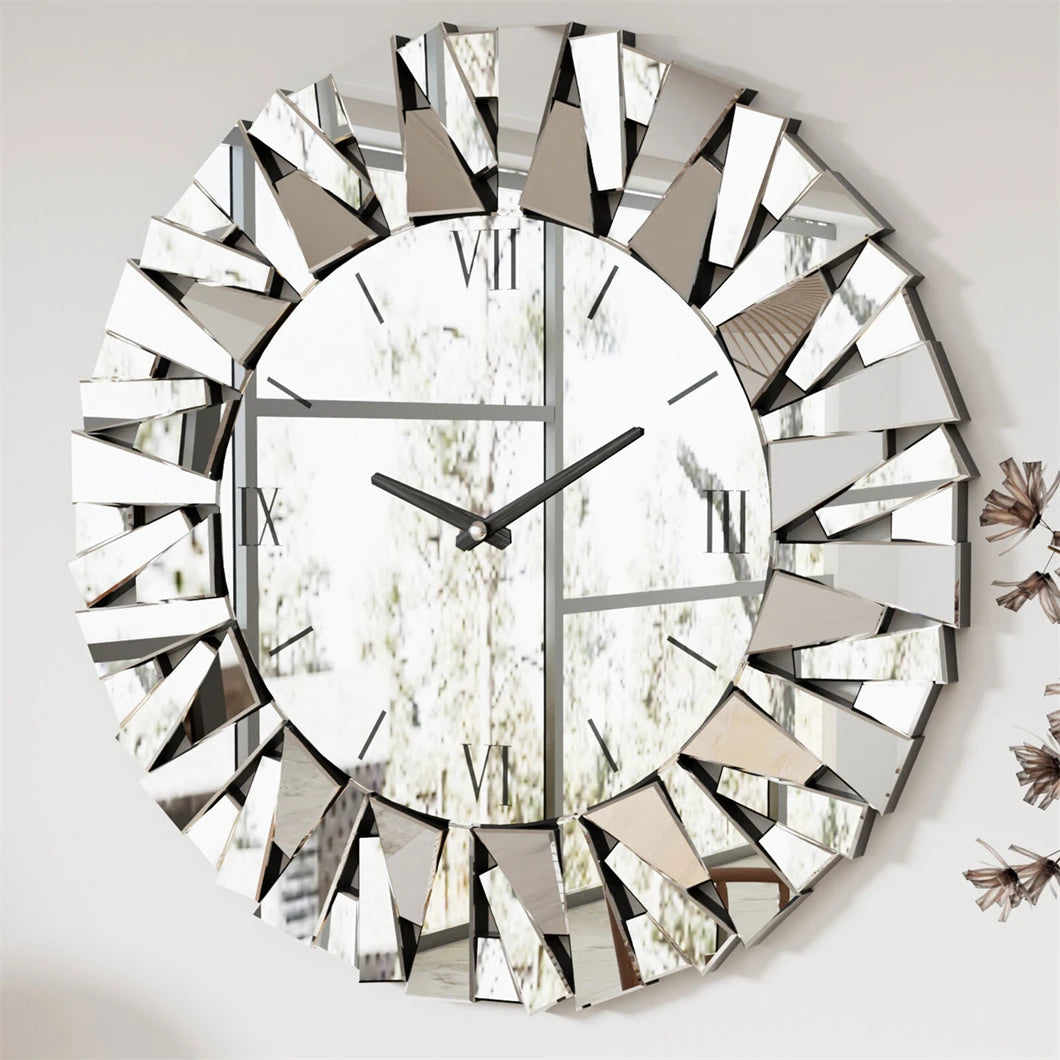 3D Mirrored Sunburst Wall Clock