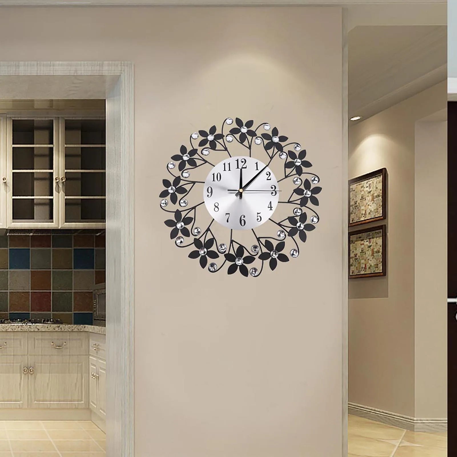 Metal Wall Clock with Crystal Details