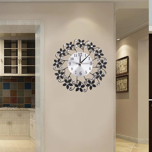 Metal Wall Clock with Crystal Details