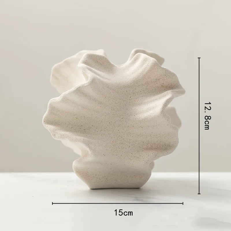 Geometric Wavy Ceramic Vase with Petal-Shaped Patterns