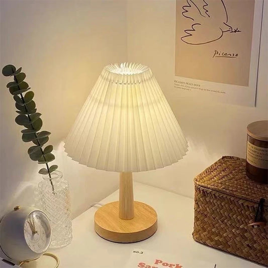 Nordic Foldable Pleated Table Lamp – USB Night Light for Bedroom
