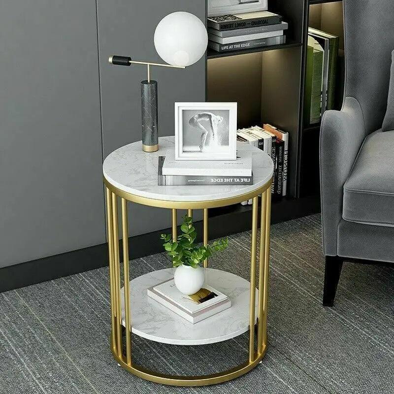 Round Side Table with White Marble