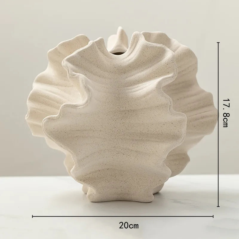 Geometric Wavy Ceramic Vase with Petal-Shaped Patterns
