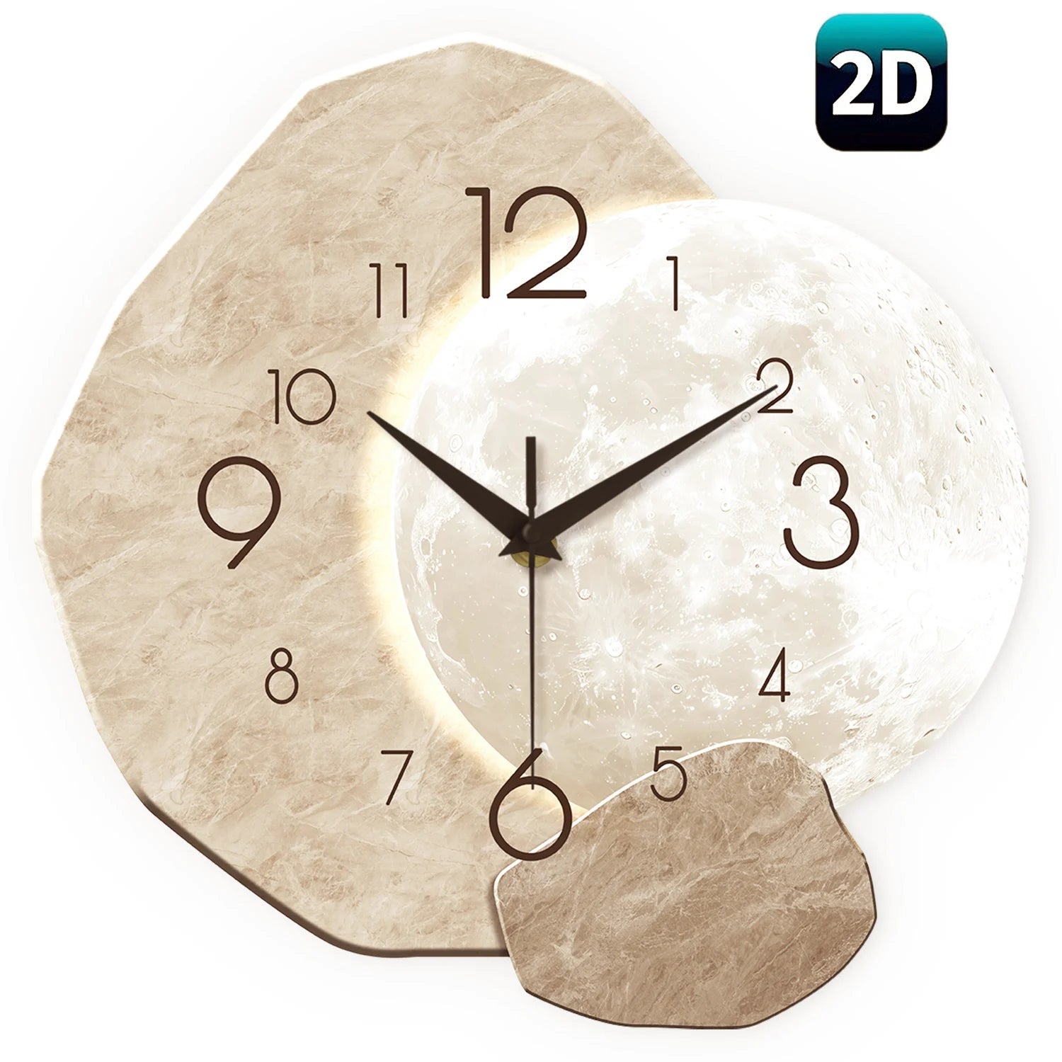 Silent Wooden Moon Wall Clock