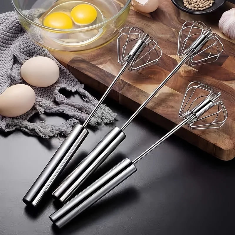 Semi-automatic stainless steel egg beater.