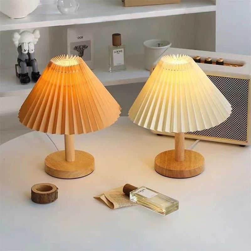Nordic Foldable Pleated Table Lamp – USB Night Light for Bedroom