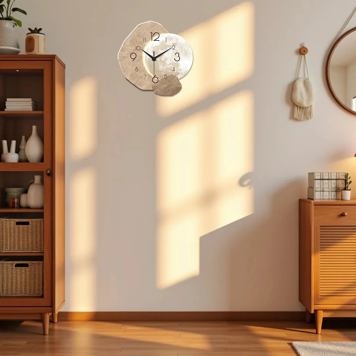 Silent Wooden Moon Wall Clock