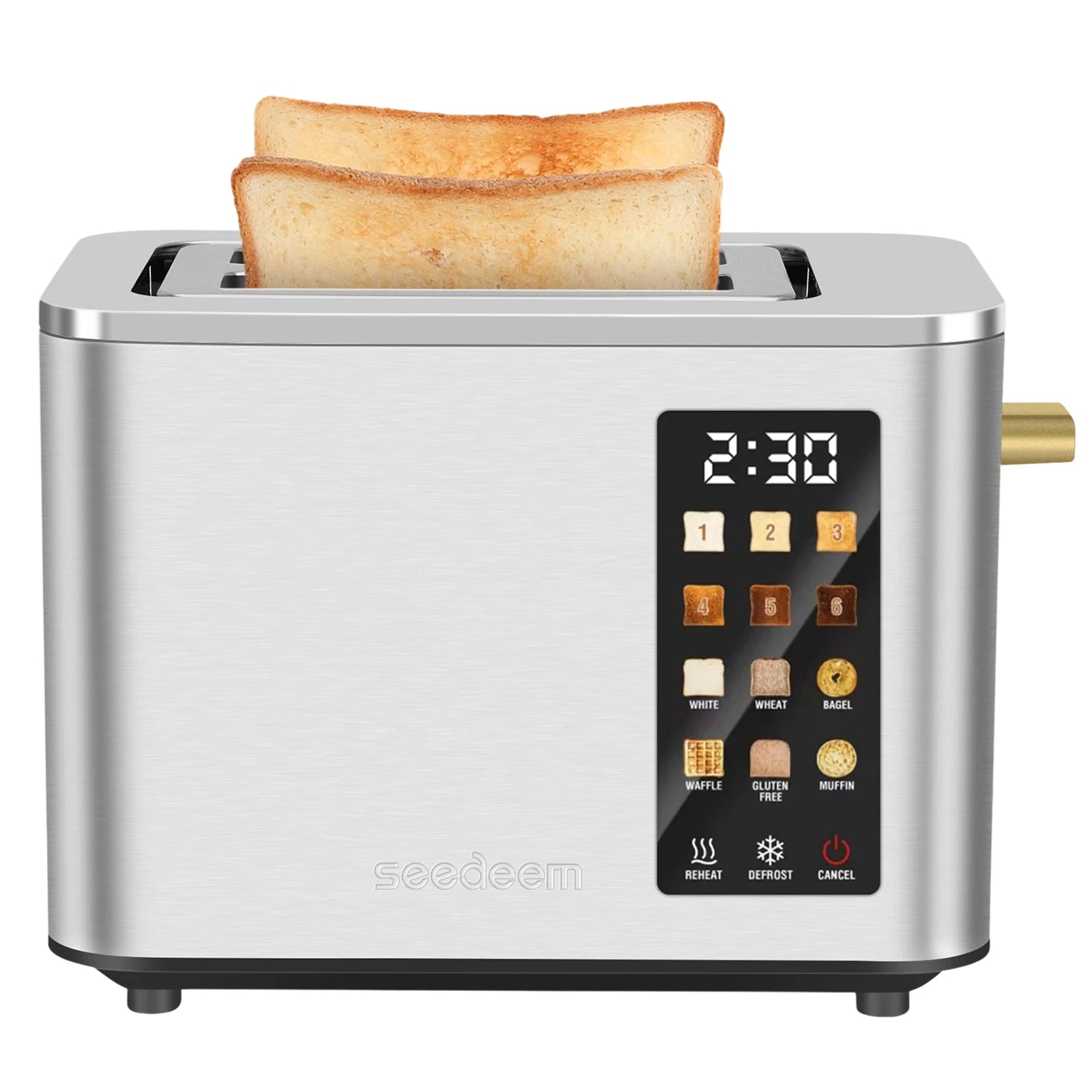 Stainless Steel Electric Toaster, 2 Slices, LCD Touchscreen, 6 Levels, 900W