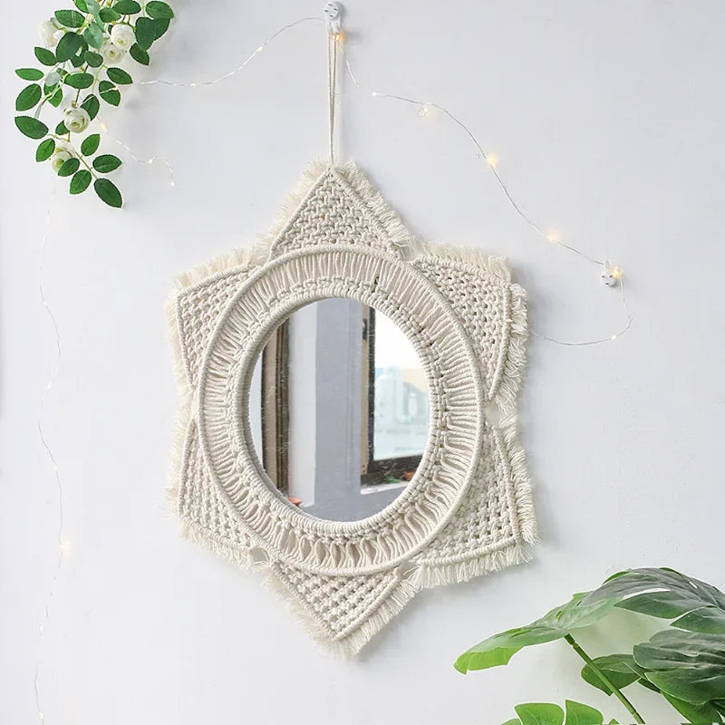 Boho Macrame Wall Mirror – Round Shape