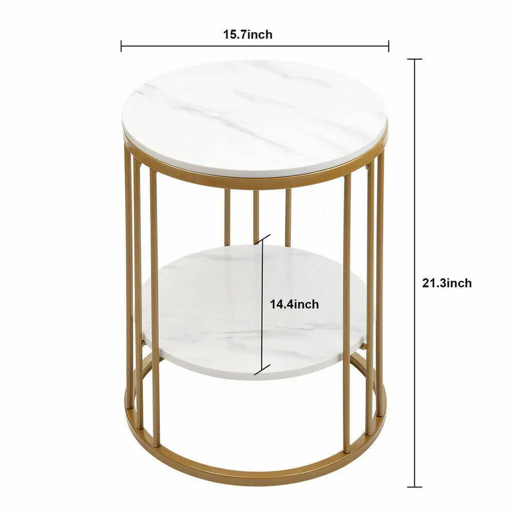 Round Side Table with White Marble