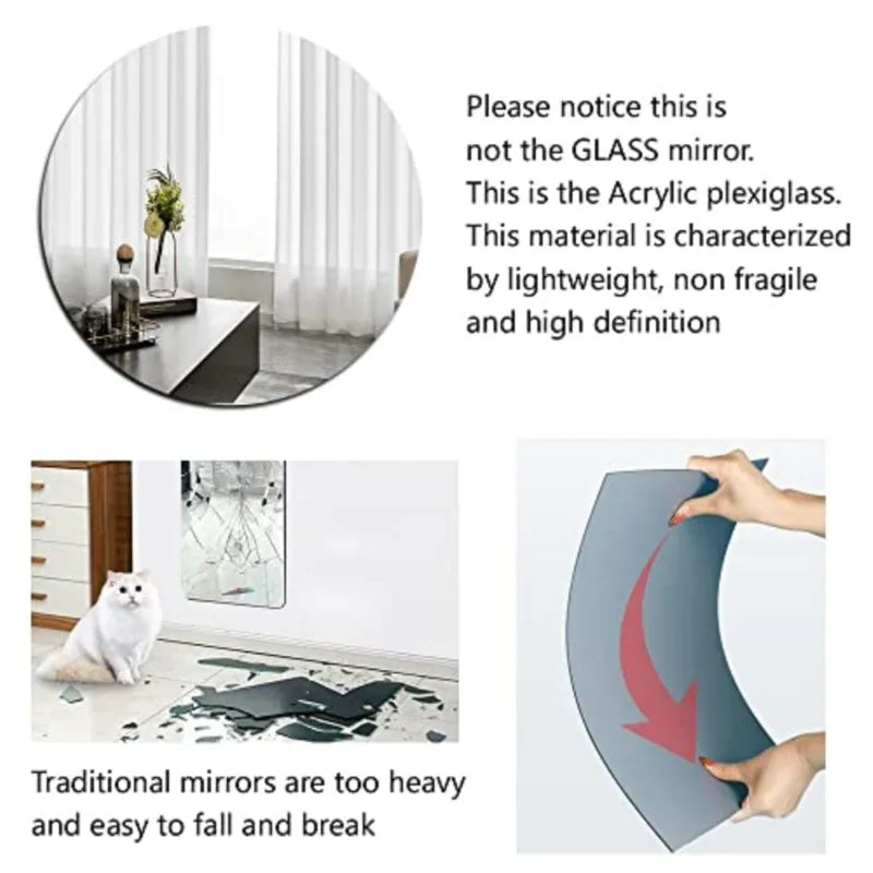 Round/Oval 3D Acrylic Adhesive Mirror – Bathroom and Wall