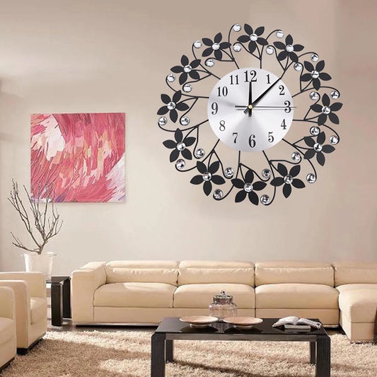 Metal Wall Clock with Crystal Details