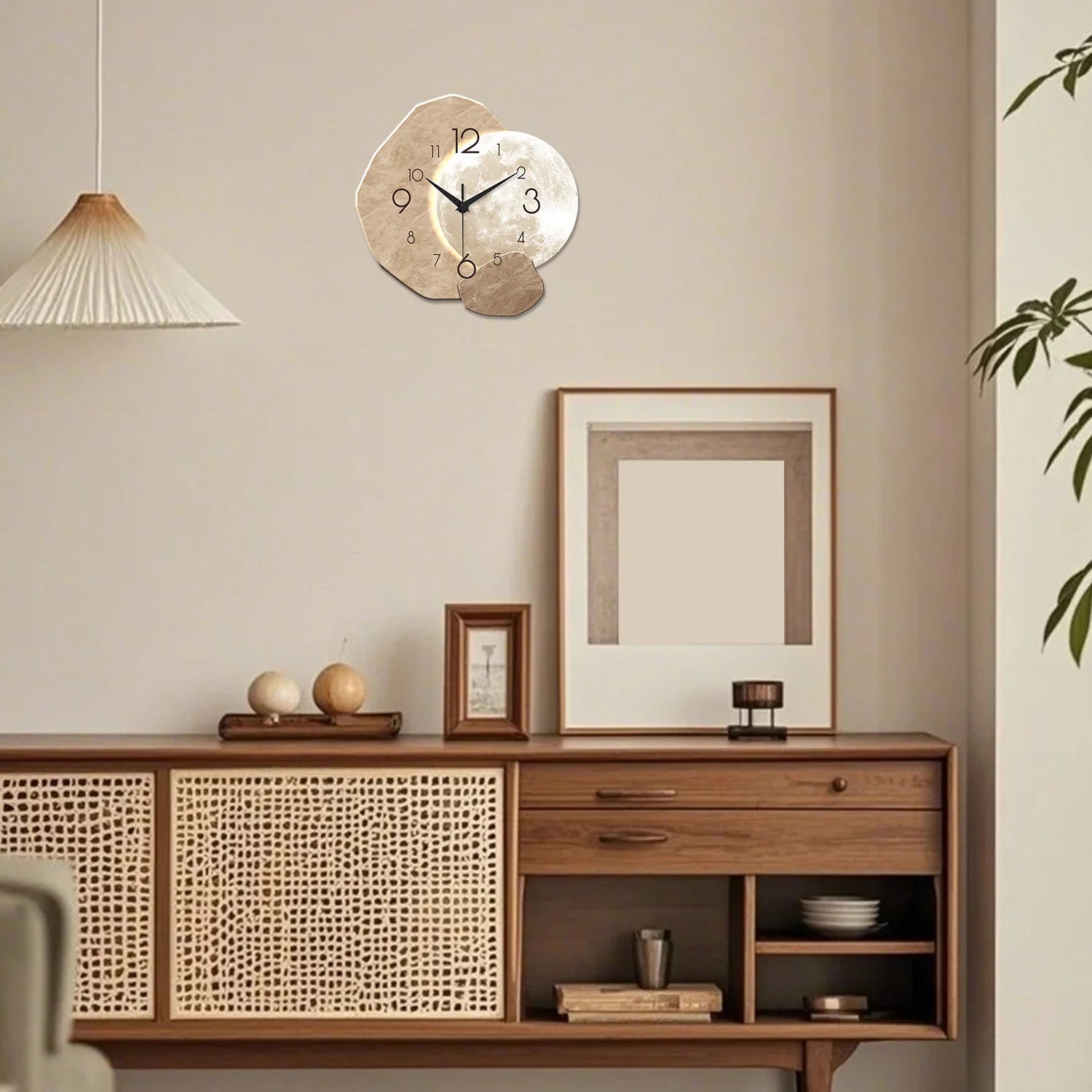 Silent Wooden Moon Wall Clock
