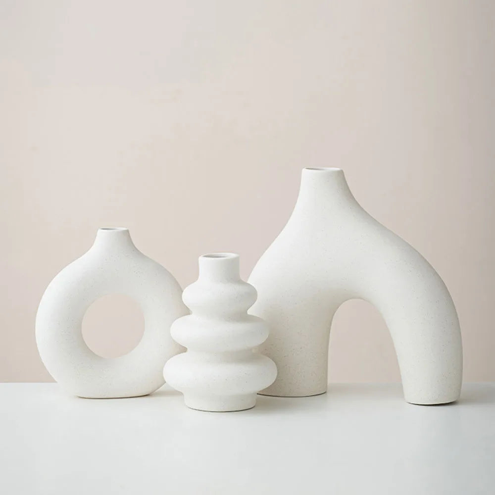 Set of White Ceramic Vases