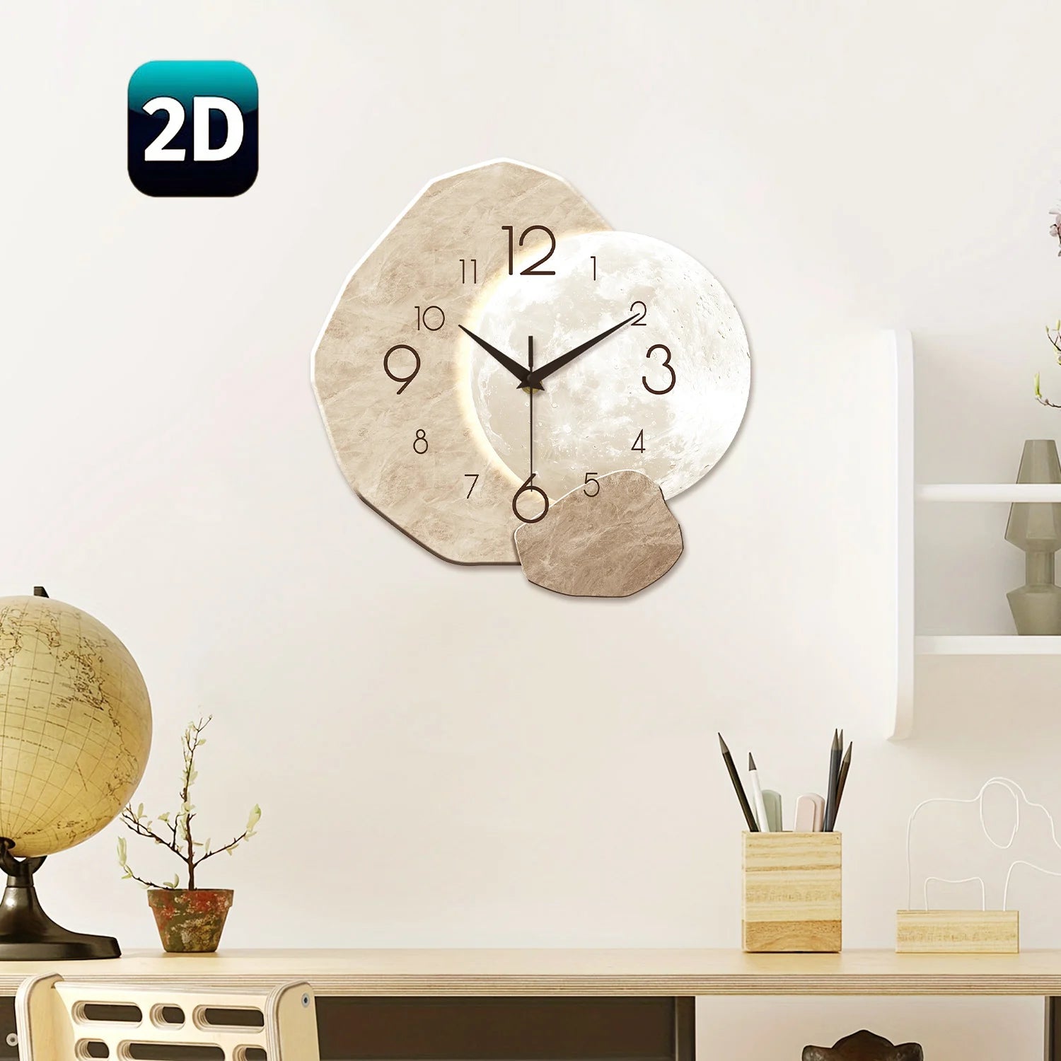 Silent Wooden Moon Wall Clock