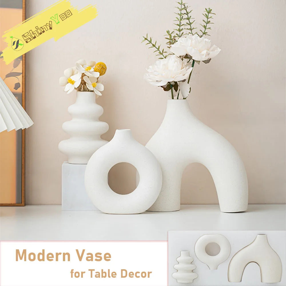 Set of White Ceramic Vases