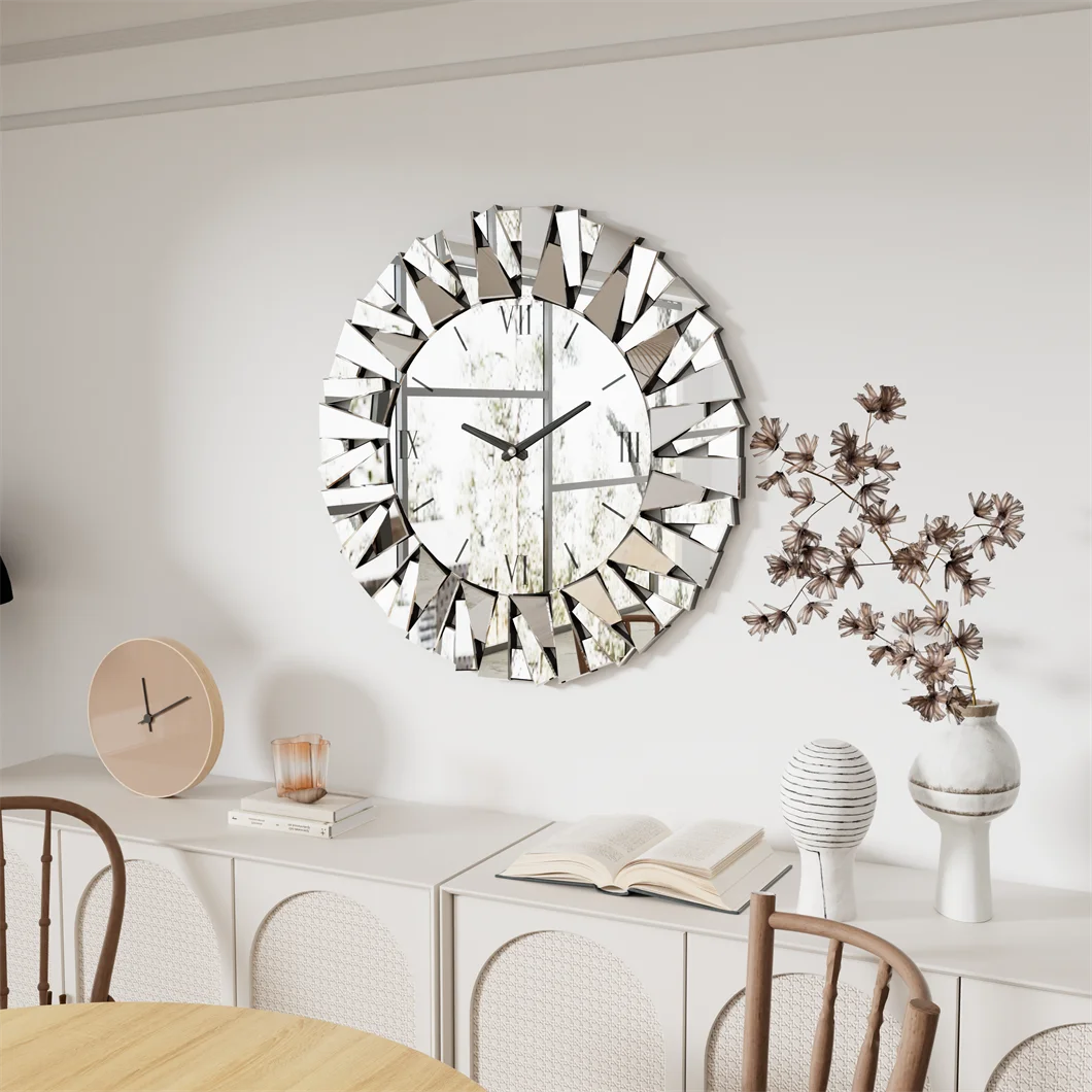 3D Mirrored Sunburst Wall Clock