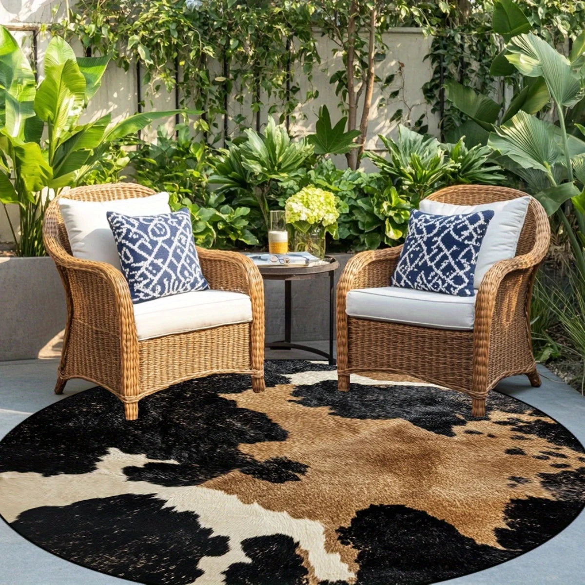 Round Rug with Cow Print, Washable
