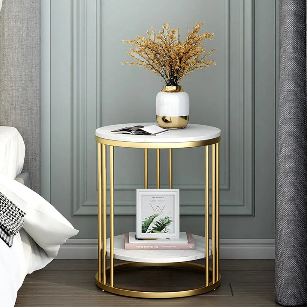 Round Side Table with White Marble