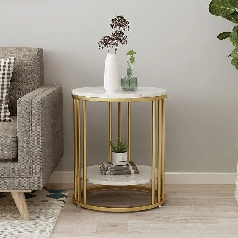 Round Side Table with White Marble