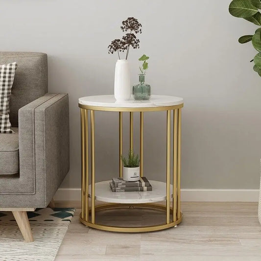 Round Side Table with White Marble