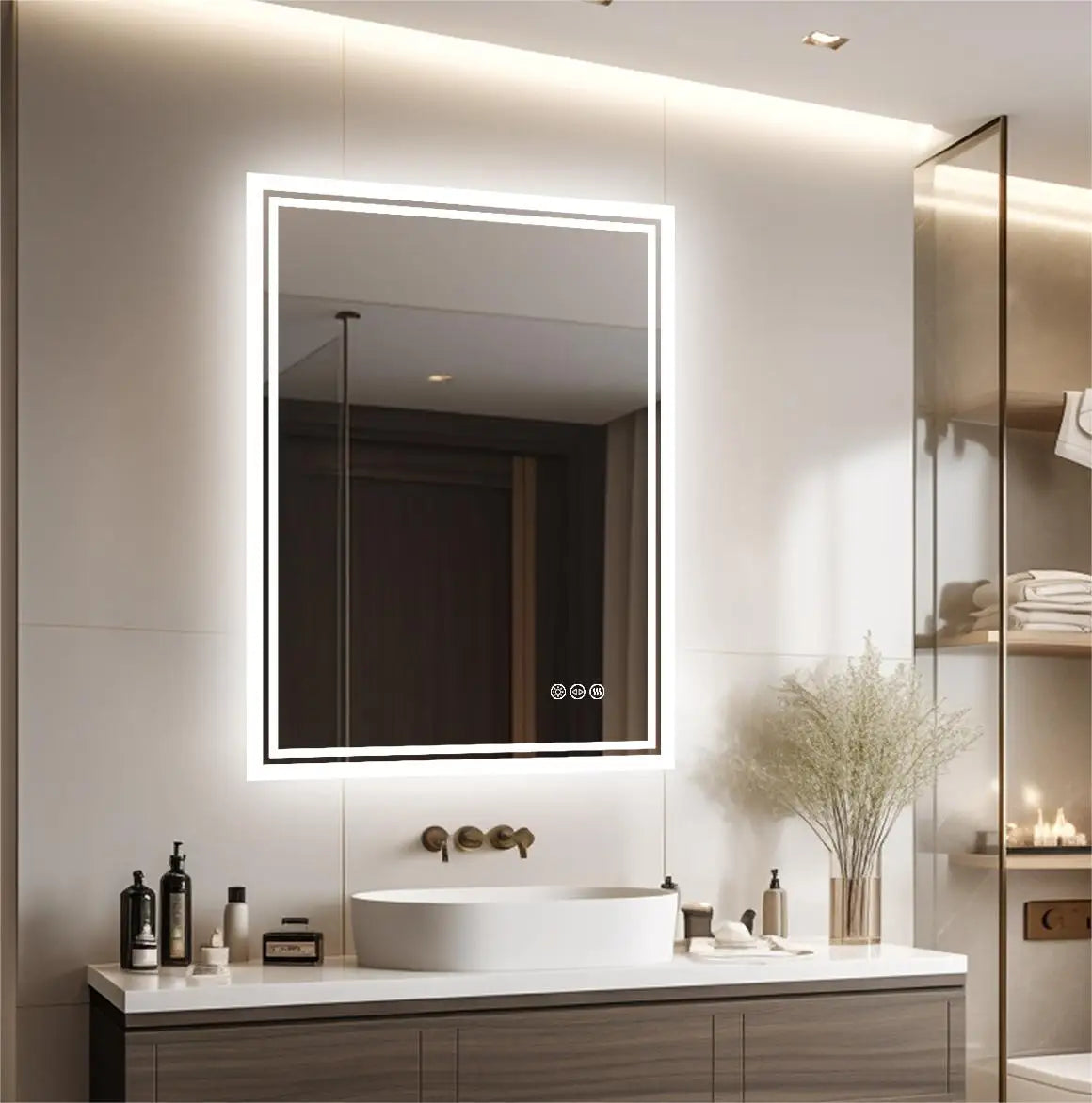 Rectangular LED Bathroom Mirror – Anti-fog, 3 Colors, Touch Sensitive, For Makeup