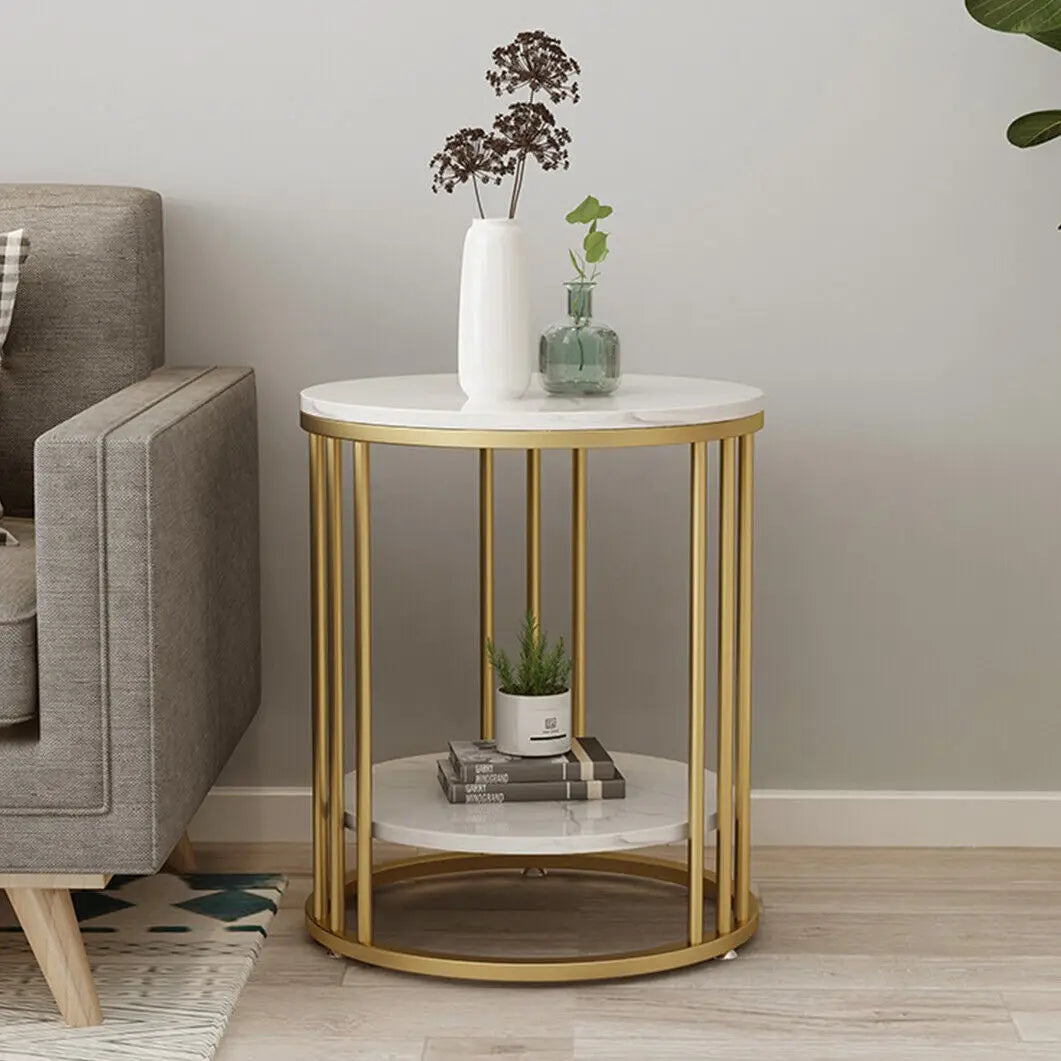 Round Side Table with White Marble