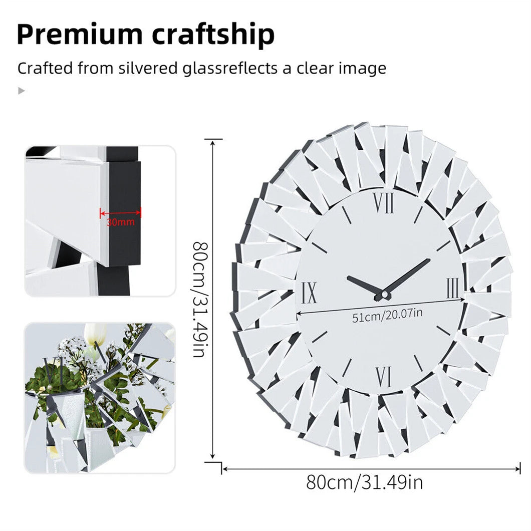 3D Mirrored Sunburst Wall Clock