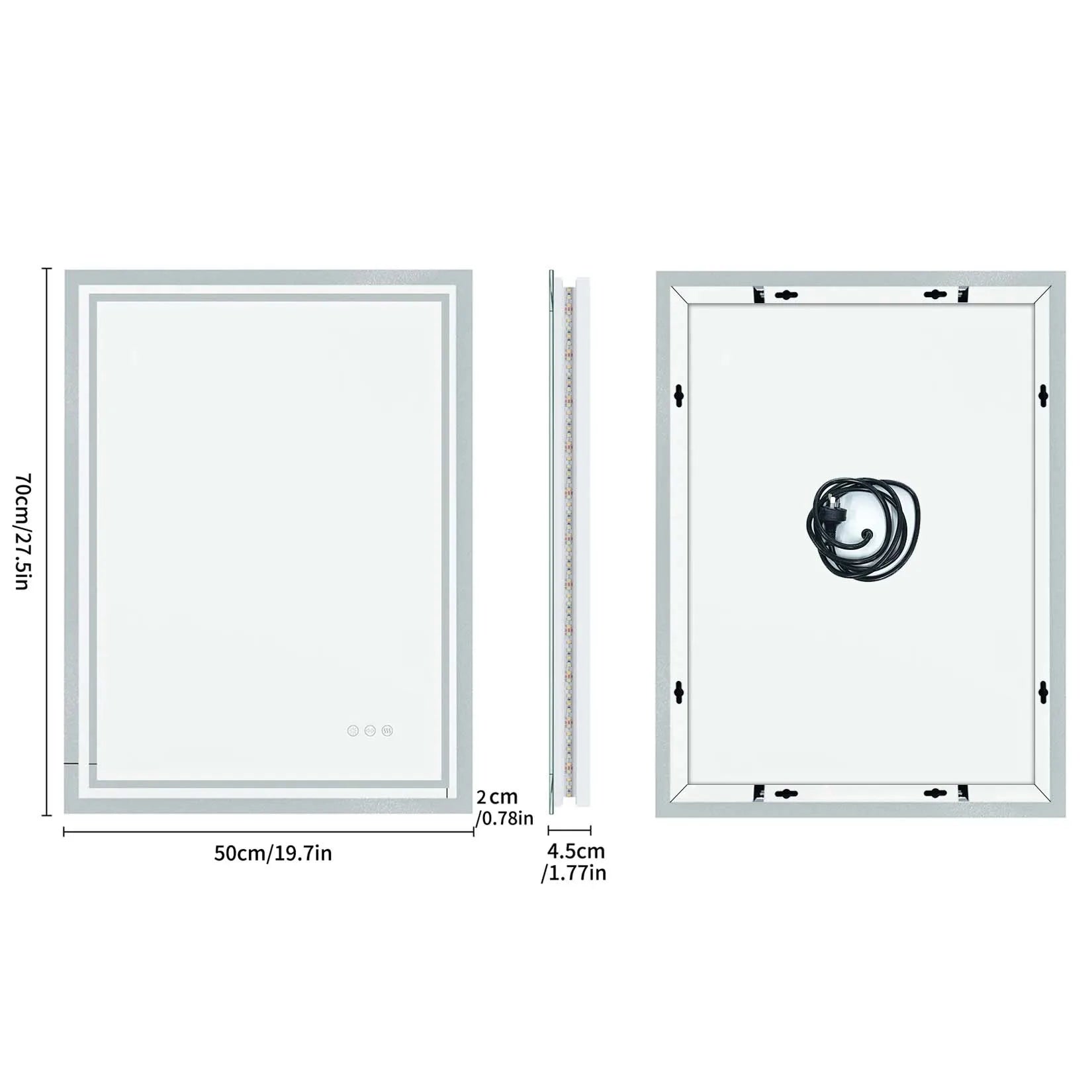 Rectangular LED Bathroom Mirror – Anti-fog, 3 Colors, Touch Sensitive, For Makeup