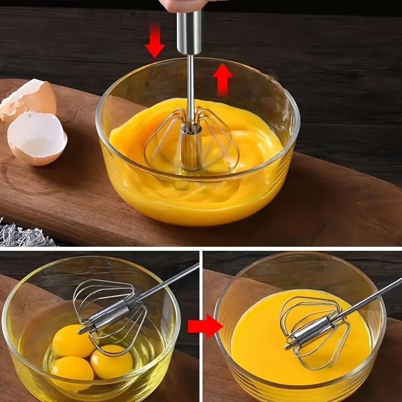 Semi-automatic stainless steel egg beater.