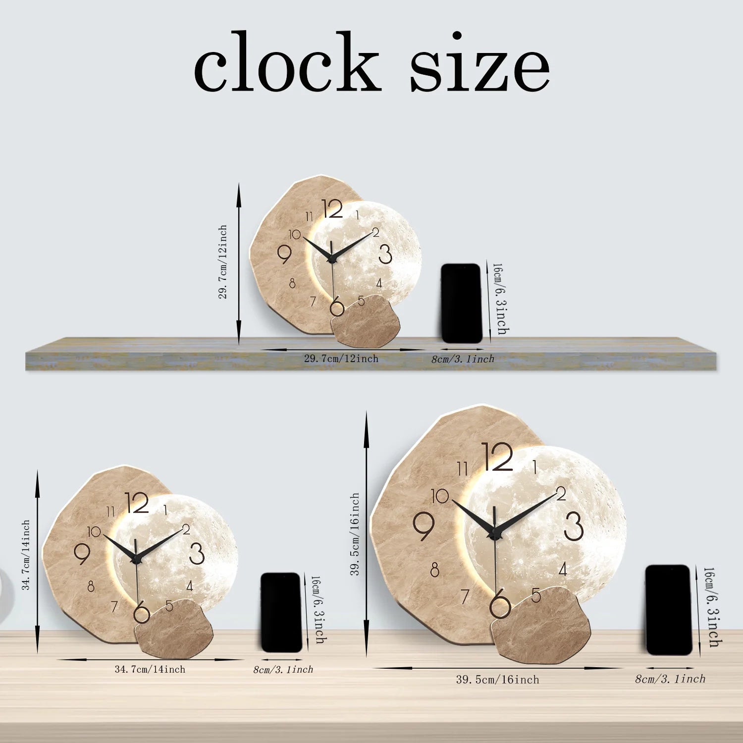 Silent Wooden Moon Wall Clock