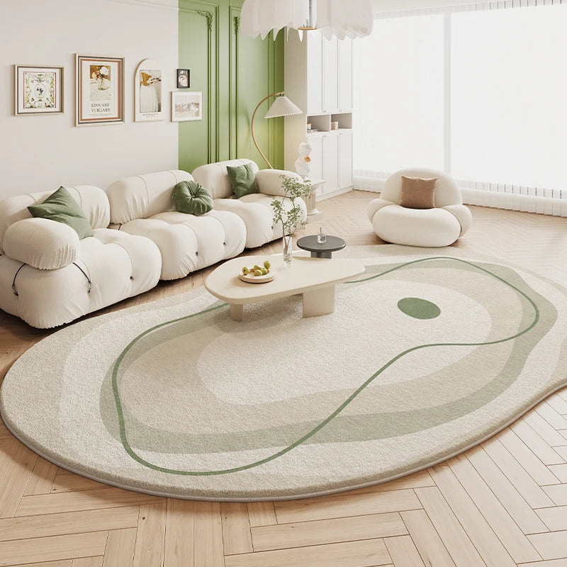 Irregular Green Rug in Cream Style