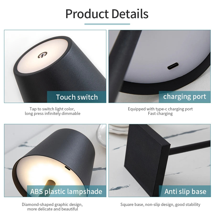 Rechargeable LED Table Lamp – Touch Control, 3 Levels, Creative Environment