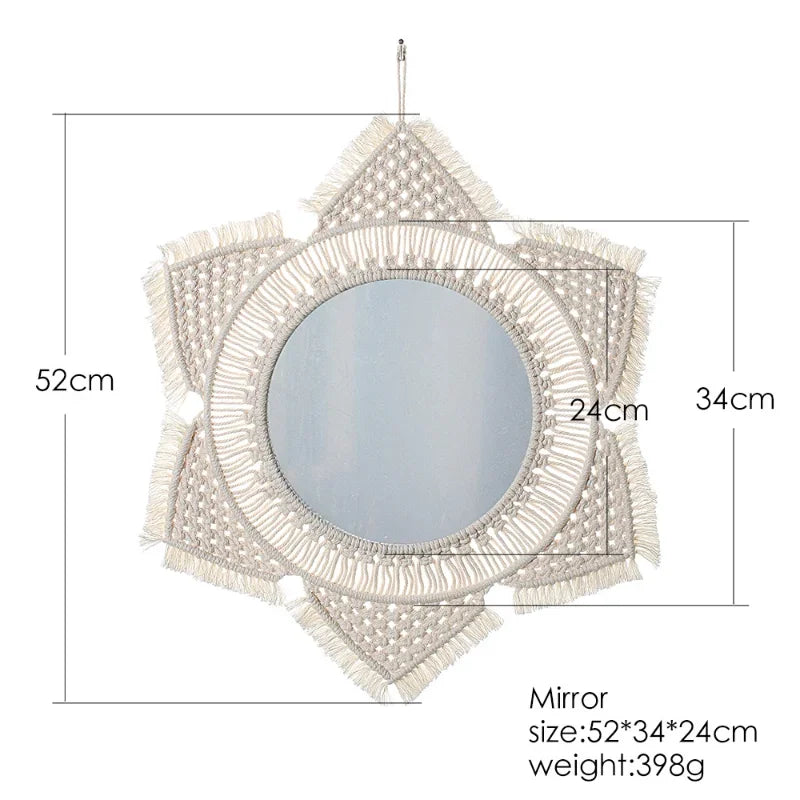 Boho Macrame Wall Mirror – Round Shape