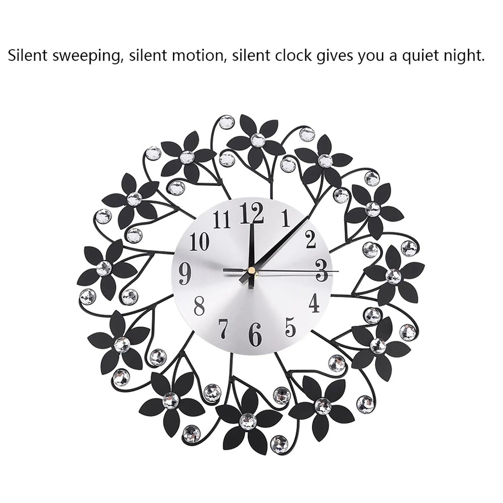 Metal Wall Clock with Crystal Details