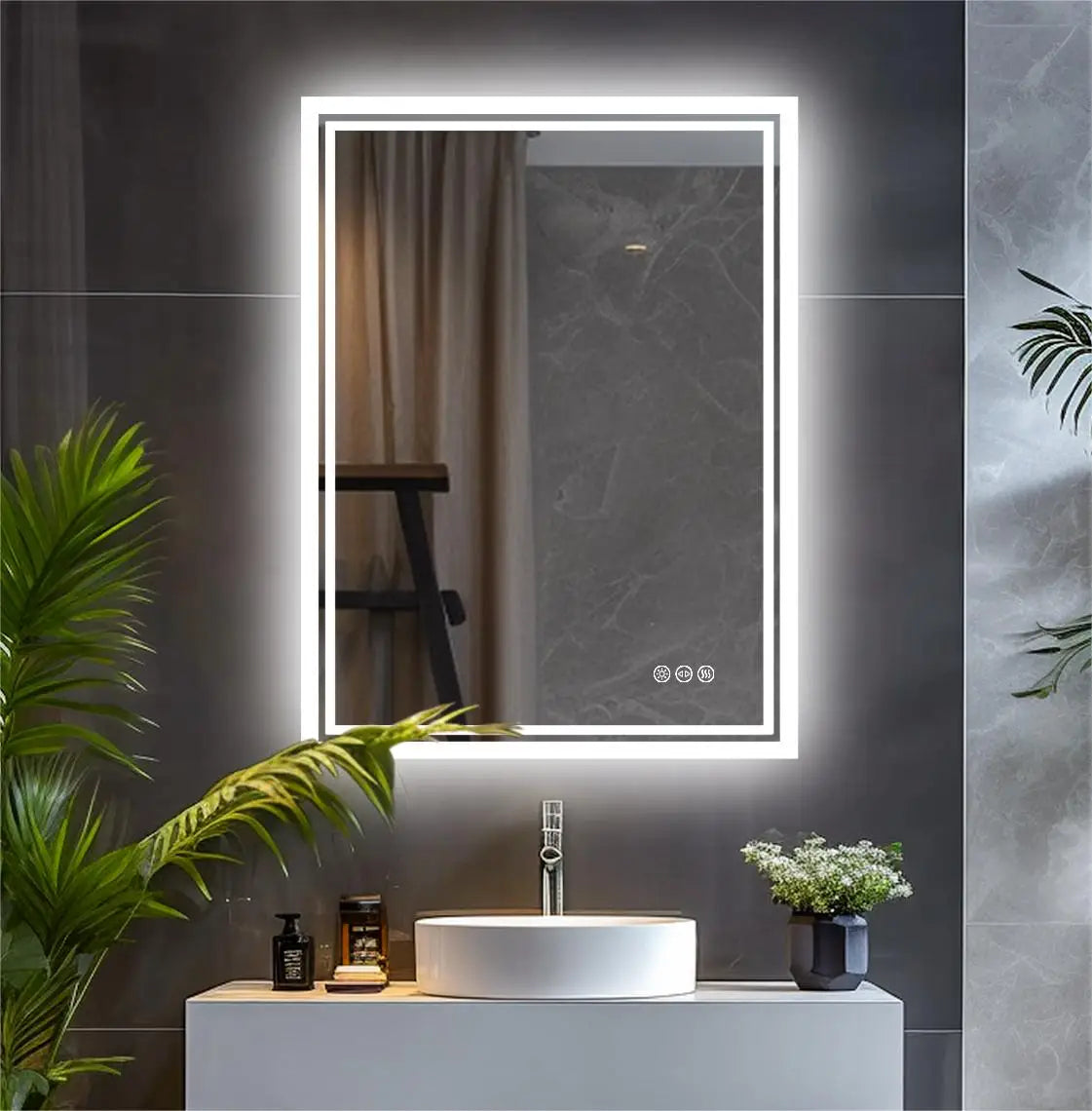 Rectangular LED Bathroom Mirror – Anti-fog, 3 Colors, Touch Sensitive, For Makeup
