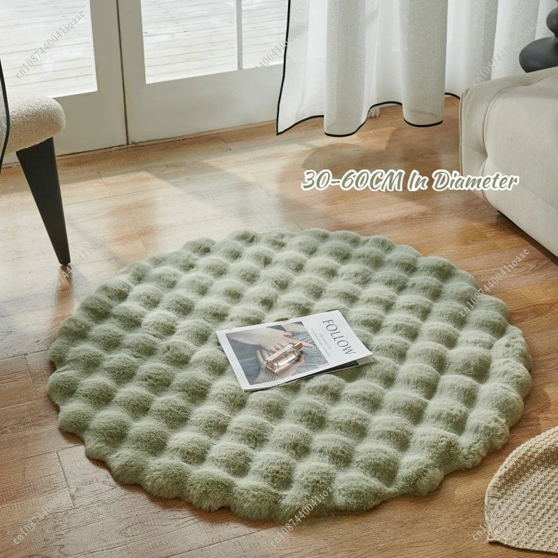 Round Synthetic Fur Rug – Bubble Velvet, Fluffy, Bedroom and Living Room, Modern Decor