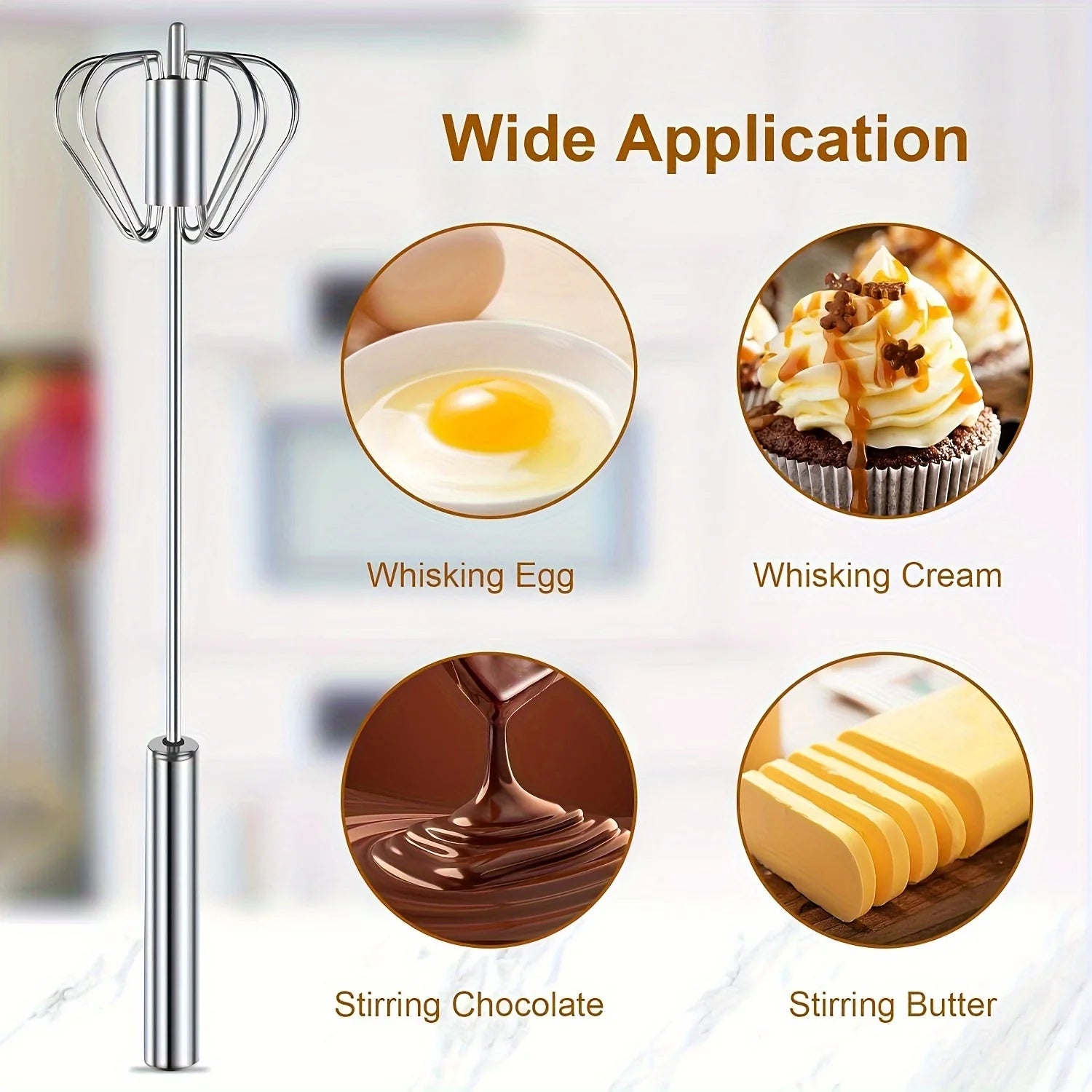 Semi-automatic stainless steel egg beater.