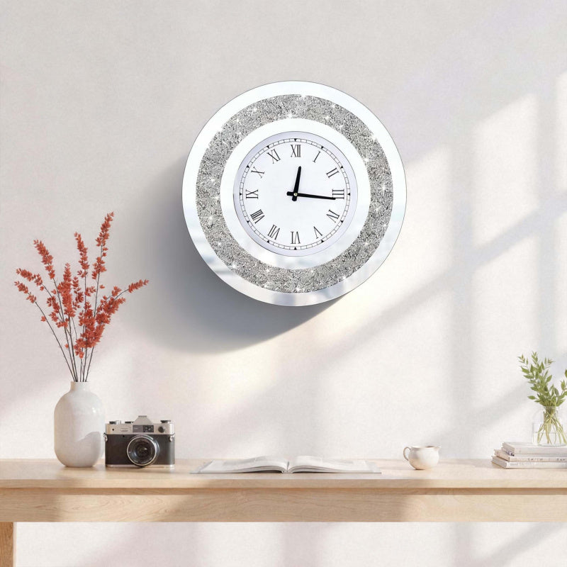 Luxury Wall Clock with Mirrored Crystal Frame – Round Shape