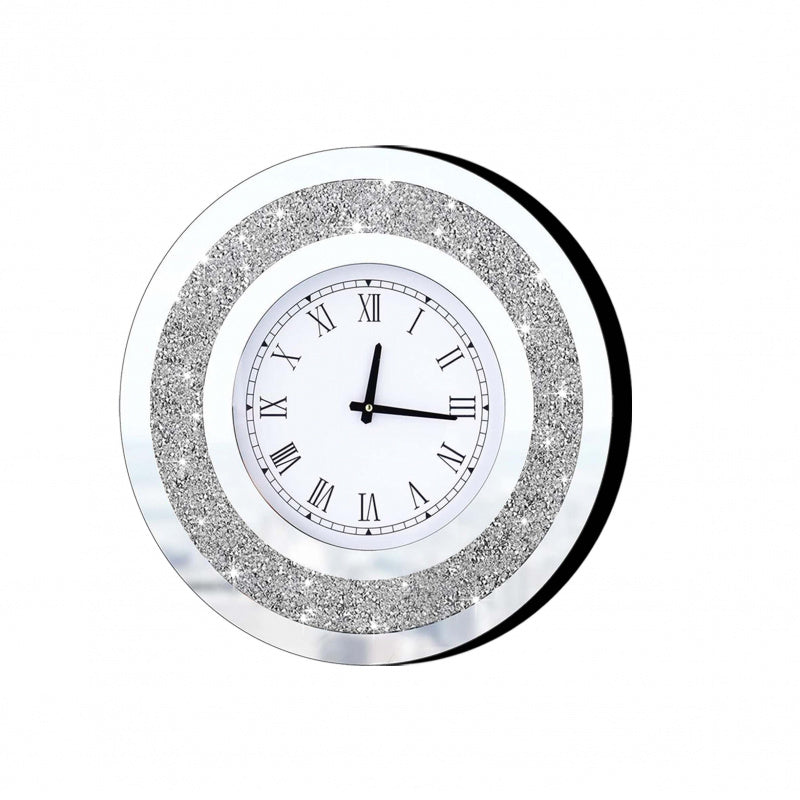 Luxury Wall Clock with Mirrored Crystal Frame – Round Shape