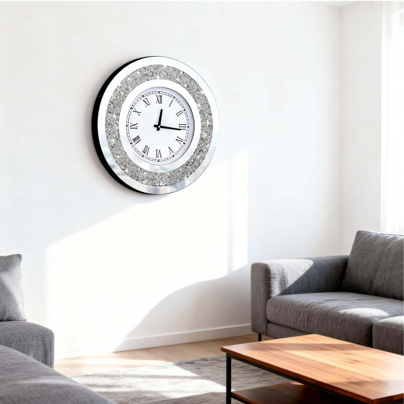 Luxury Wall Clock with Mirrored Crystal Frame – Round Shape